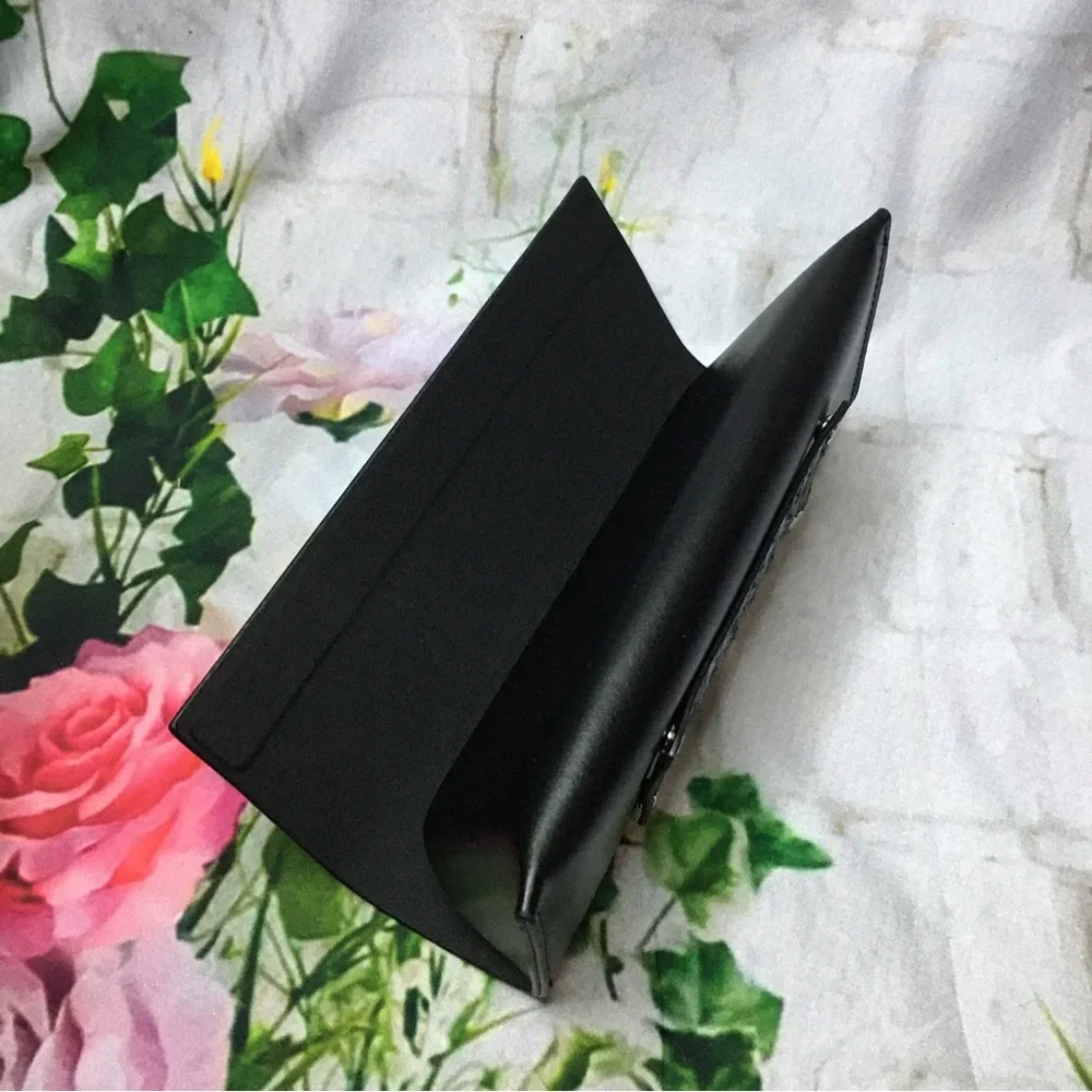Dior Black eye glasses case detachable logo piece Faux leather New 3” x 7.5”